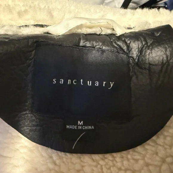 Sanctuary Black Cream Faux Sherpa Trimmed Vegan Leather Vest Medium - Picture 8 of 14